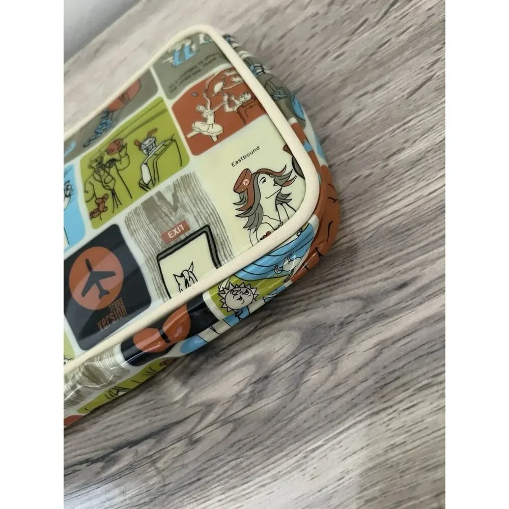 TRANSVERSION Funny Travel Theme Vinyl Makeup Bag Stewardess Airplane w/ Mirror